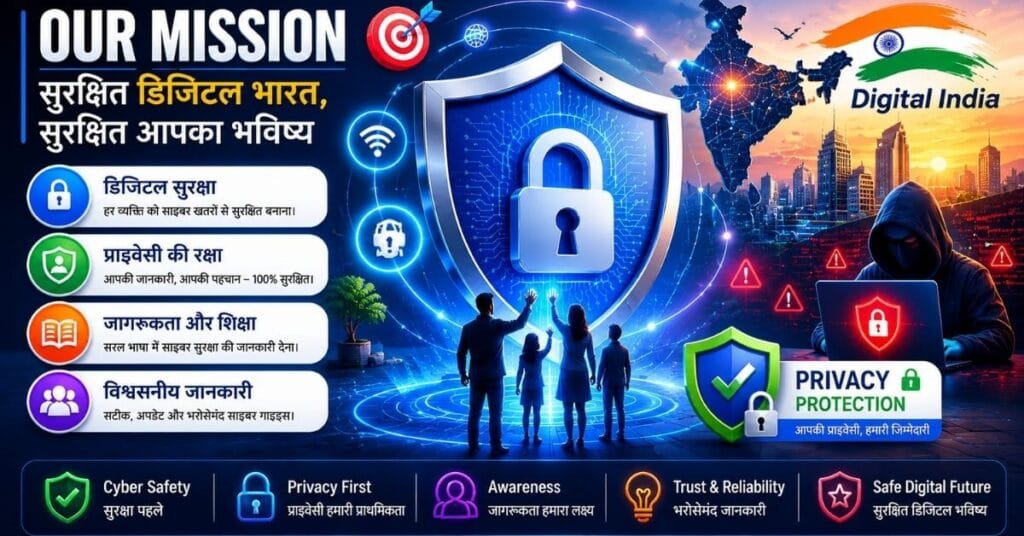 IndianTeachLV mission banner showing Digital India, cyber shield and privacy protection awareness